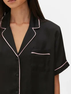 Ensembles Pyjamas|Primark Pyjama Chemise De Nuit Et Short En Satin Noir