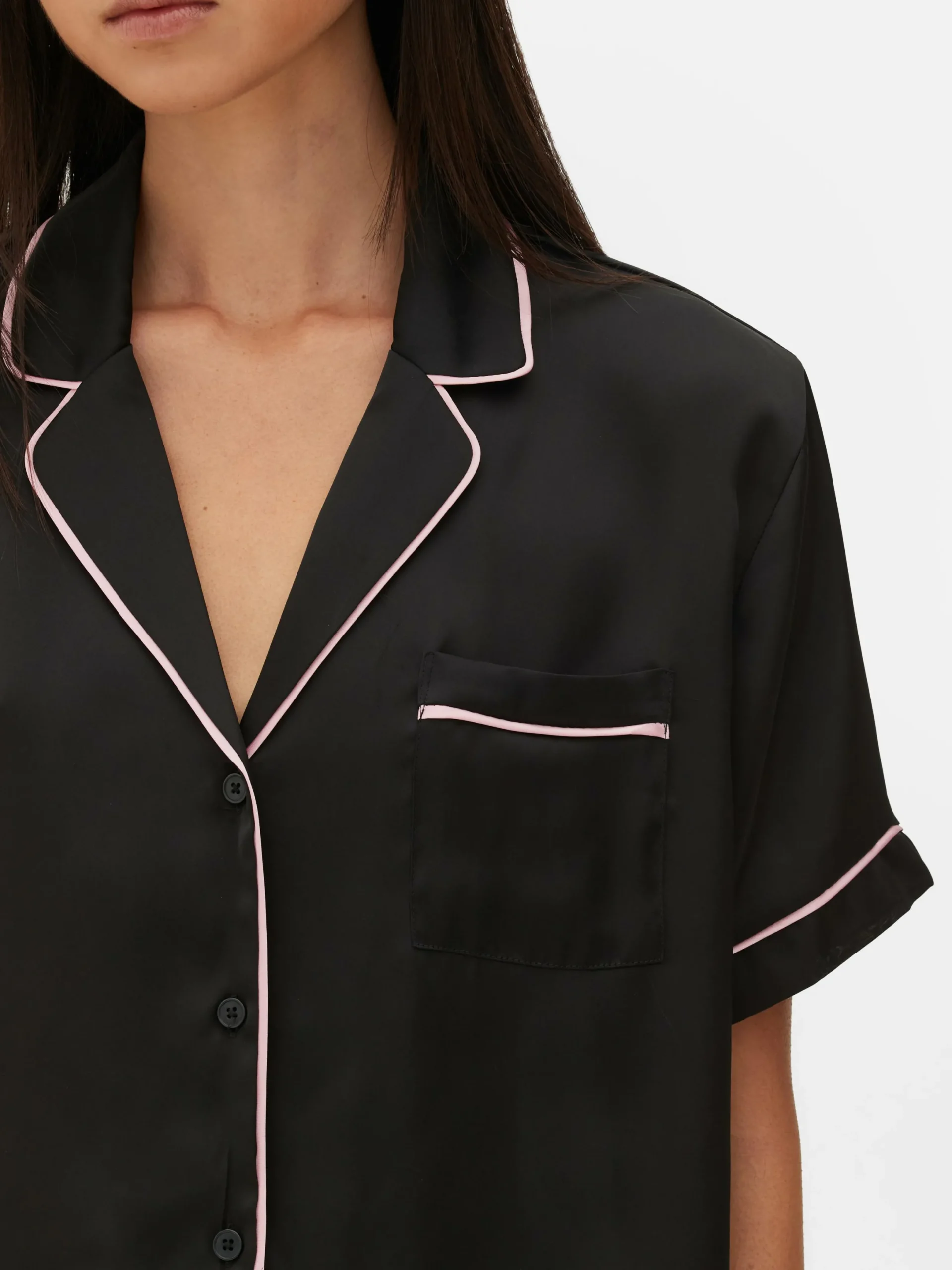 Ensembles Pyjamas|Primark Pyjama Chemise De Nuit Et Short En Satin Noir