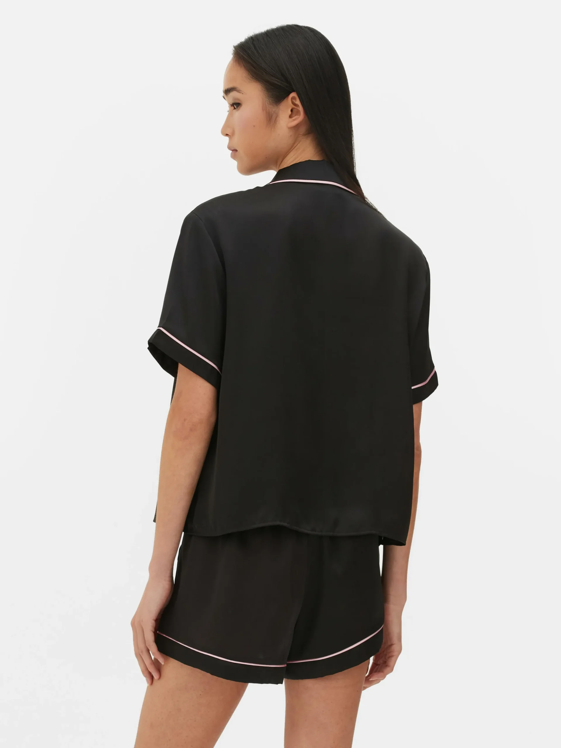 Ensembles Pyjamas|Primark Pyjama Chemise De Nuit Et Short En Satin Noir