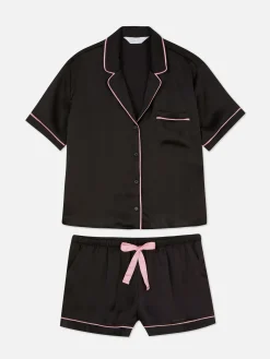 Ensembles Pyjamas|Primark Pyjama Chemise De Nuit Et Short En Satin Noir