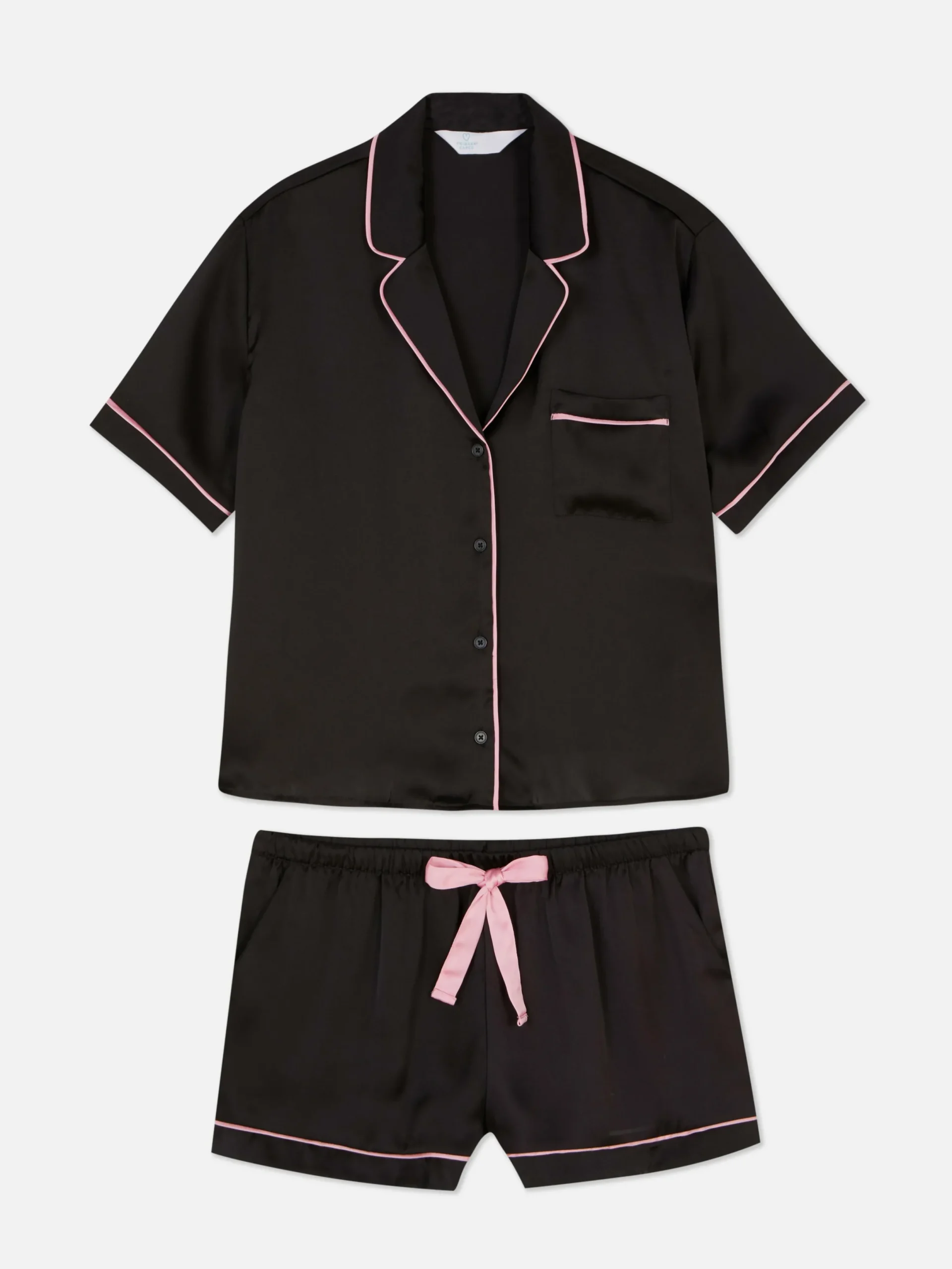 Ensembles Pyjamas|Primark Pyjama Chemise De Nuit Et Short En Satin Noir