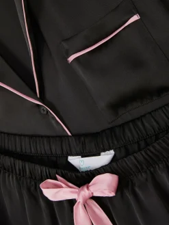 Ensembles Pyjamas|Primark Pyjama Chemise De Nuit Et Short En Satin Noir