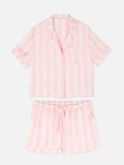 Ensembles Pyjamas|Primark Pyjama Chemise Et Short En Satin Rose clair