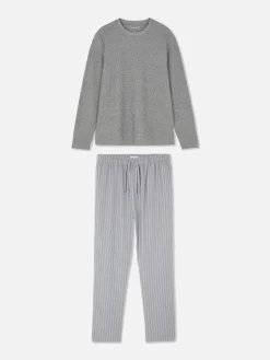 Pyjamas|Primark Pyjama En Coton Brossé à Rayures Gris