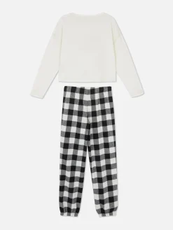 Pyjamas Et Vêtements De Nuit|Primark Pyjama En Flanelle Brodé Noir/Blanc