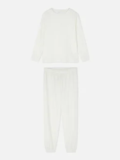 Ensembles Pyjamas|Primark Pyjama En Molleton Doux Blanc