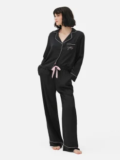 Ensembles Pyjamas|Primark Pyjama En Satin à Manches Longues Noir