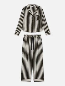 Ensembles Pyjamas|Primark Pyjama En Satin à Manches Longues Noir/Blanc