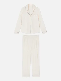 Ensembles Pyjamas|Primark Pyjama Long Boyfriend Blanc cassé