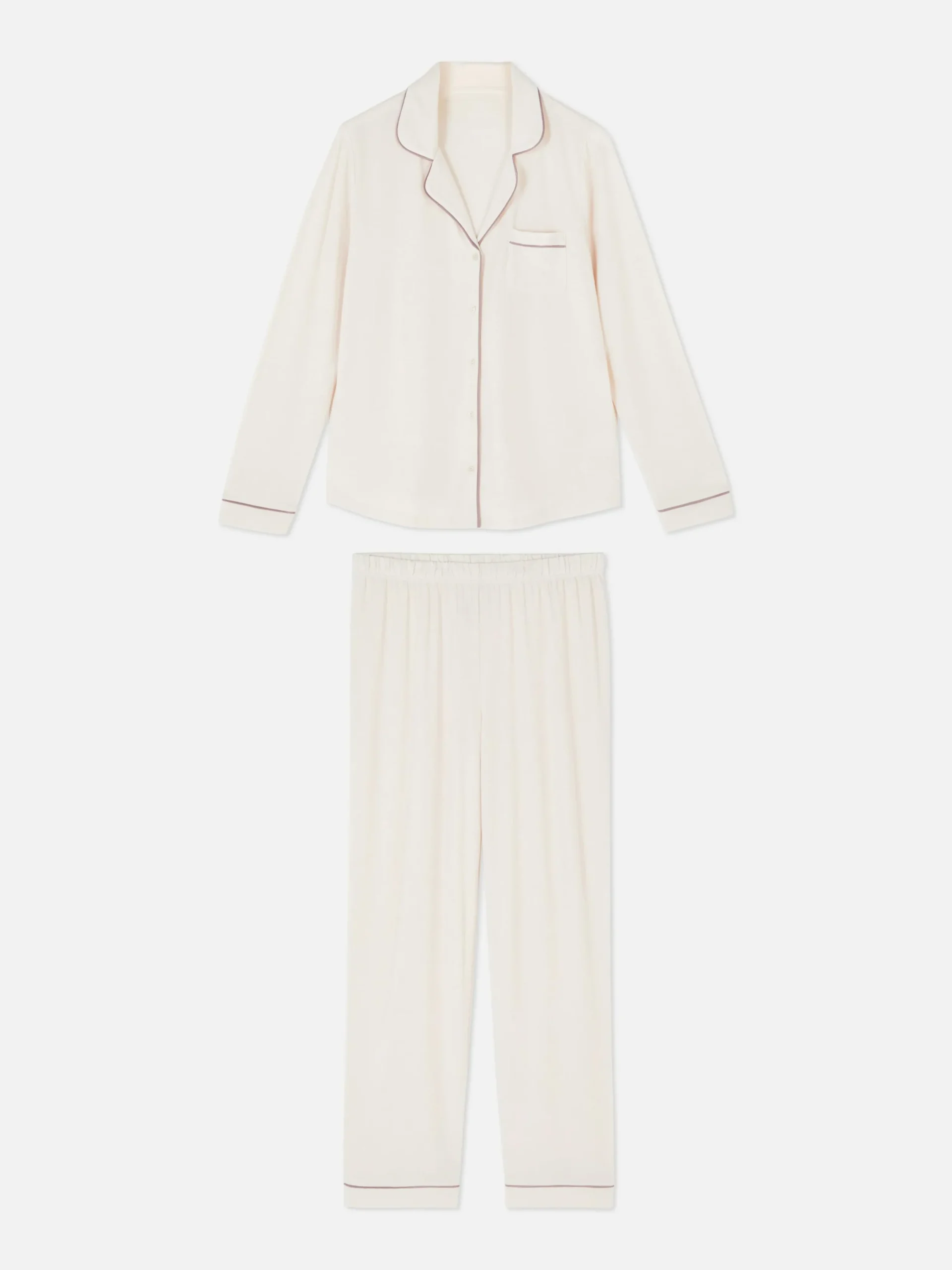 Ensembles Pyjamas|Primark Pyjama Long Boyfriend Blanc cassé