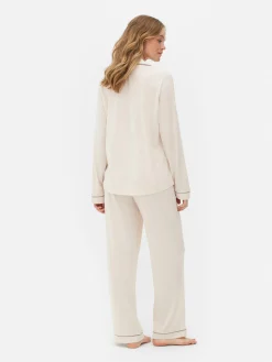 Ensembles Pyjamas|Primark Pyjama Long Boyfriend Blanc cassé