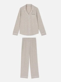 Ensembles Pyjamas|Primark Pyjama Long Boyfriend à Motif Grège