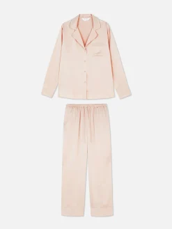 Ensembles Pyjamas|Primark Pyjama Long En Satin Rose clair