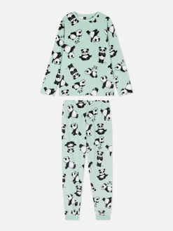 Pyjamas Et Vêtements De Nuit|Primark Pyjama Long En Velours à Motif Panda Vert