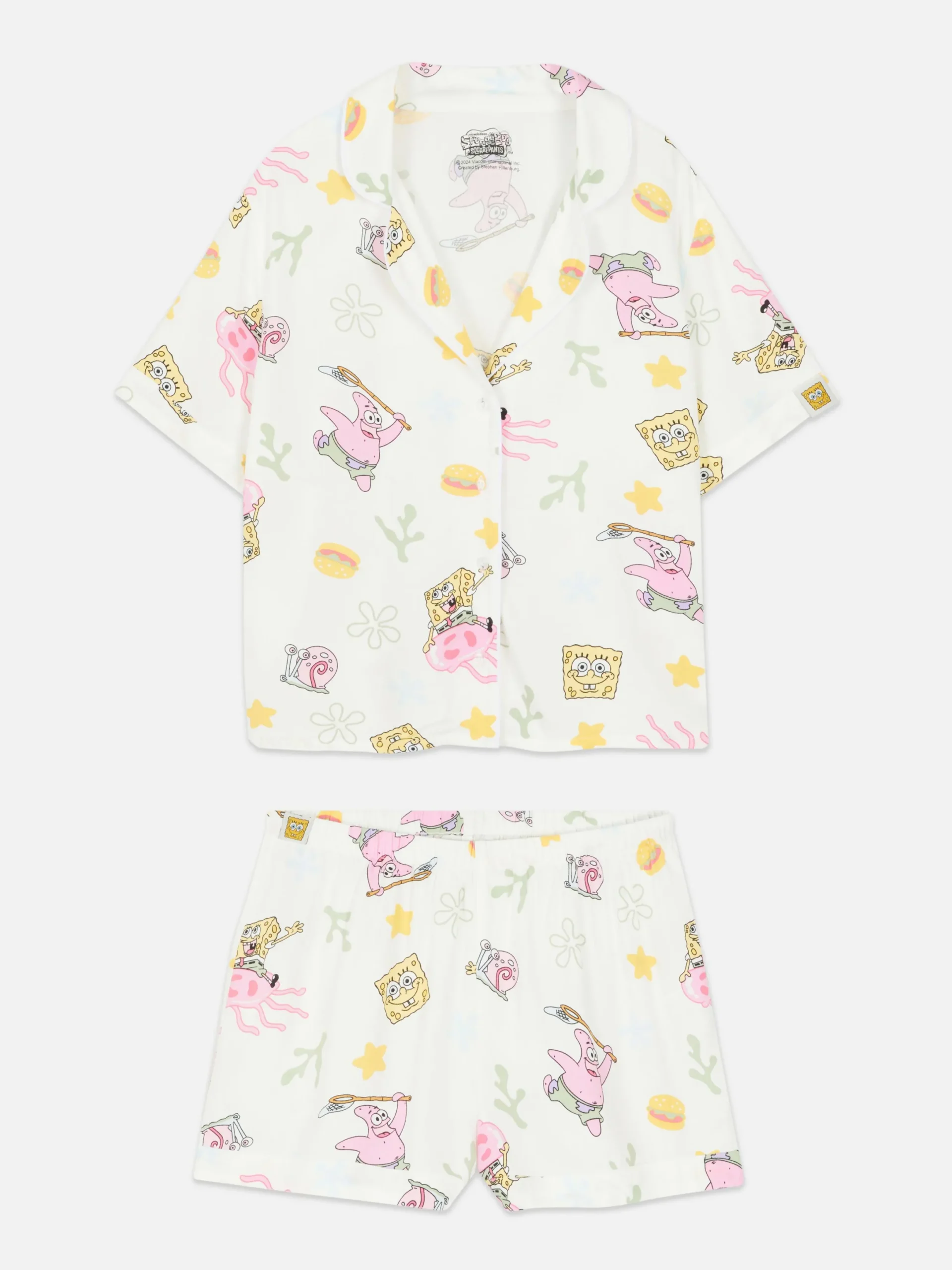 Ensembles Pyjamas|Primark Pyjama Short Et Chemise De Nuit Bob L'éponge Femme Ivoire