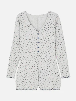 Ensembles Pyjamas|Primark Pyjama Style Barboteuse Côtelé à Petites Fleurs Gris