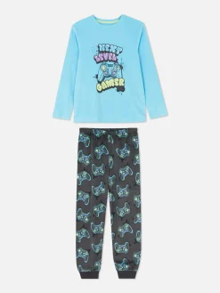 Pyjamas Et Vêtements De Nuit|Primark Pyjama T-shirt Et Bas à Motif Manette De Jeu Vidéo Bleu