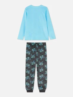 Pyjamas Et Vêtements De Nuit|Primark Pyjama T-shirt Et Bas à Motif Manette De Jeu Vidéo Bleu