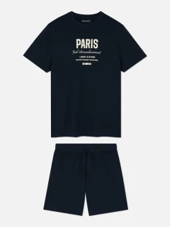 Pyjamas|Primark Pyjama T-shirt Et Short Paris Bleu marine