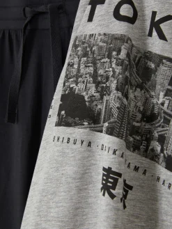 Pyjamas|Primark Pyjama T-shirt Et Short Tokyo Gris chiné