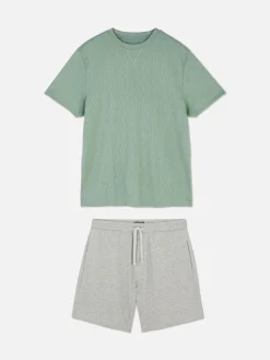 Pyjamas|Primark Pyjama T-shirt Texturé Et Short En Jersey Vert