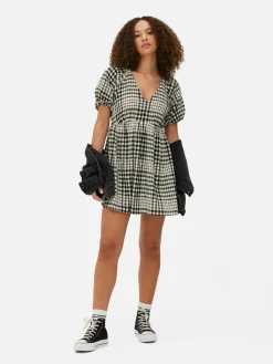 Robes|Primark Robe à Smocks, Manches Bouffantes Et Col En V Noir/Blanc