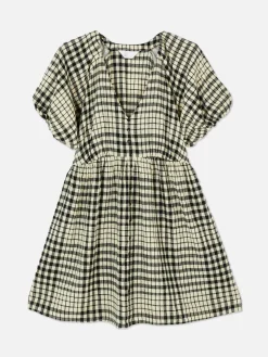 Robes|Primark Robe à Smocks, Manches Bouffantes Et Col En V Noir/Blanc