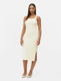 Robes|Primark Robe Côtelée à Encolure Carrée Ivoire