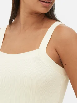 Robes|Primark Robe Côtelée à Encolure Carrée Ivoire