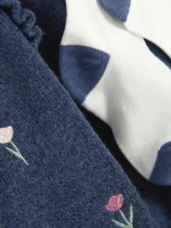 Robes|Primark Robe En Maille à Fleurs Brodées Bleu