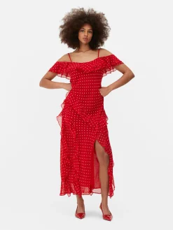 Robes|Primark Robe Mi-longue à Volants Et à Pois Rouge