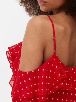 Robes|Primark Robe Mi-longue à Volants Et à Pois Rouge