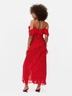 Robes|Primark Robe Mi-longue à Volants Et à Pois Rouge