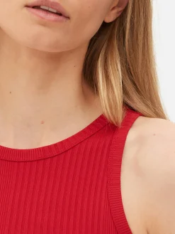 Robes|Primark Robe Mi-longue Côtelée à Dos Nageur Rouge