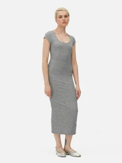 Robes|Primark Robe Mi-longue Côtelée Et Décolletée Gris