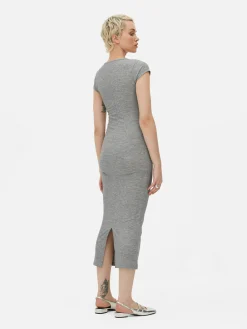 Robes|Primark Robe Mi-longue Côtelée Et Décolletée Gris