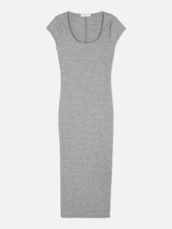 Robes|Primark Robe Mi-longue Côtelée Et Décolletée Gris
