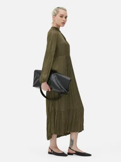 Robes|Primark Robe Mi-longue Plissée En Satin Vert