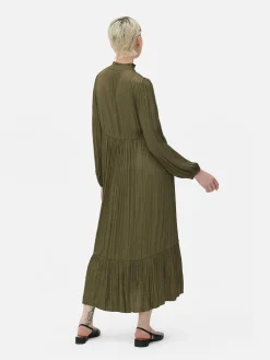 Robes|Primark Robe Mi-longue Plissée En Satin Vert