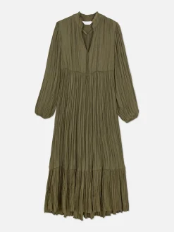 Robes|Primark Robe Mi-longue Plissée En Satin Vert