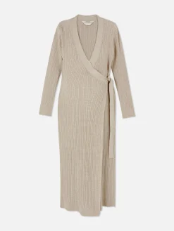 Robes|Primark Robe Portefeuille De Maternité Mi-longue En Maille Beige