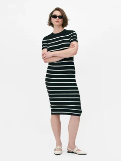 Robes|Primark Robe-pull Mi-longue à Manches Courtes Noir/Blanc