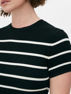 Robes|Primark Robe-pull Mi-longue à Manches Courtes Noir/Blanc