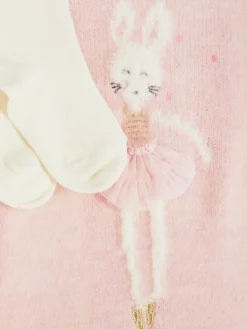 Robes Et Jupes|Primark Robe-pull Tricotée à Motif Lapin Et Collants Rose