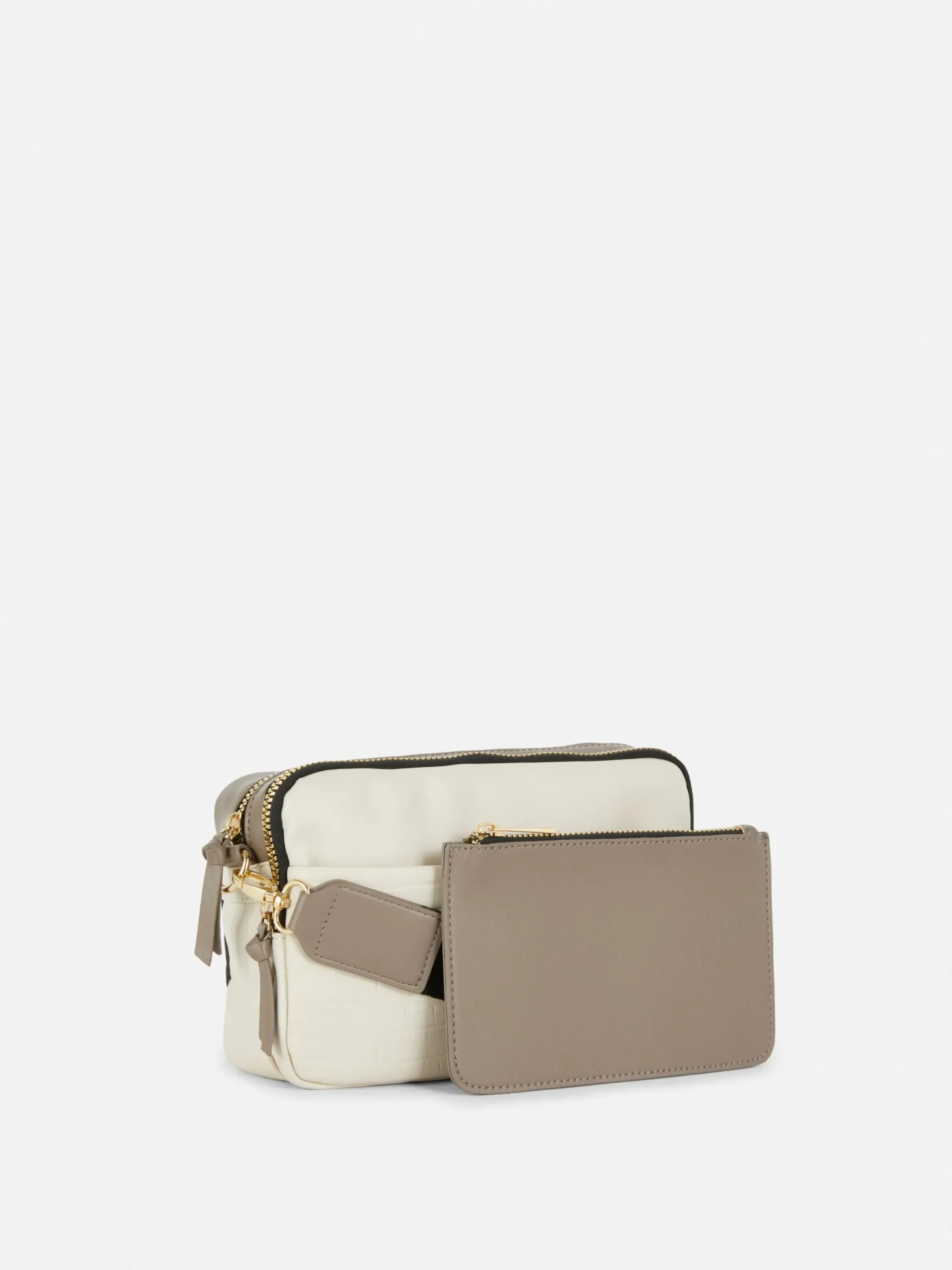 Sacs Et Porte-Monnaie|Primark Sac Bandoulière (petit) à Double Zip En Faux Crocodile Écru