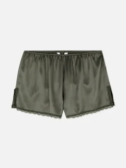 Bas De Pyjama|Primark Short De Pyjama En Satin Avec Finitions En Dentelle Kaki