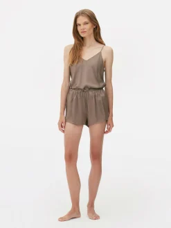 Bas De Pyjama|Primark Short De Pyjama En Satin à Nœud Sur Le Devant Gris