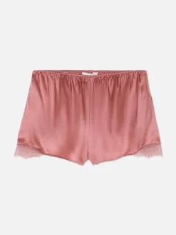Bas De Pyjama|Primark Short De Pyjama En Soie Mélangée Avec Liseré En Dentelle Rose poudré