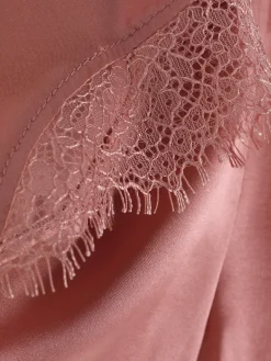 Bas De Pyjama|Primark Short De Pyjama En Soie Mélangée Avec Liseré En Dentelle Rose poudré