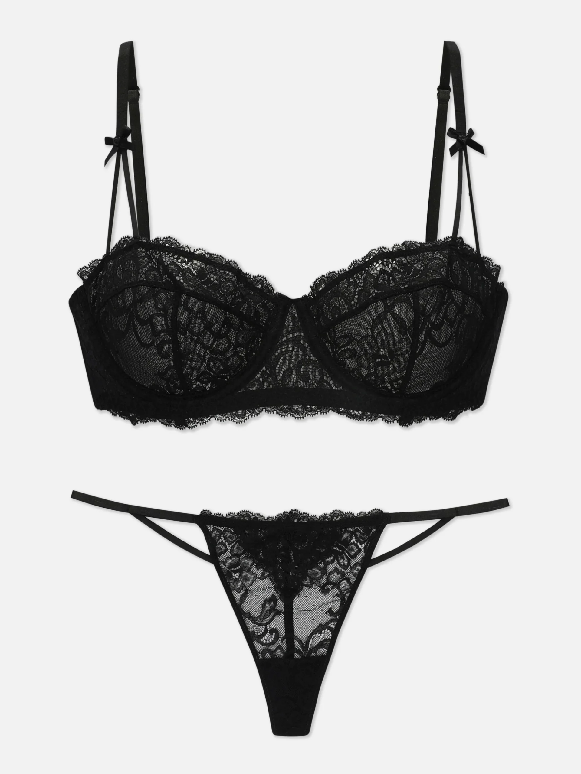 Ensembles Lingerie|Primark Soutien-gorge Balconnets Et String En Dentelle Noir